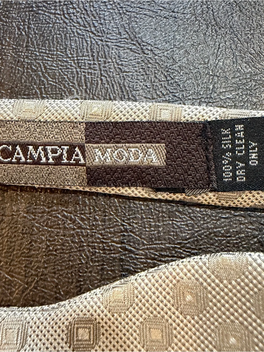 Campia Moda Silk Bow Tie Champagne Color with Geometric Pattern Adjustable